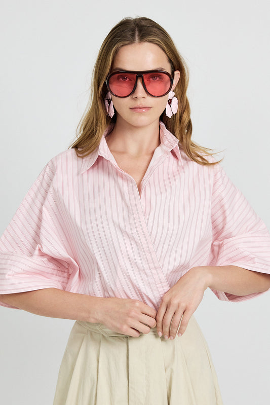 Monroe Oversized Batwing Stripe Shirt –baby pink