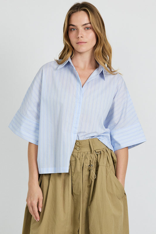 Monroe Oversized Batwing Stripe Shirt –light blue