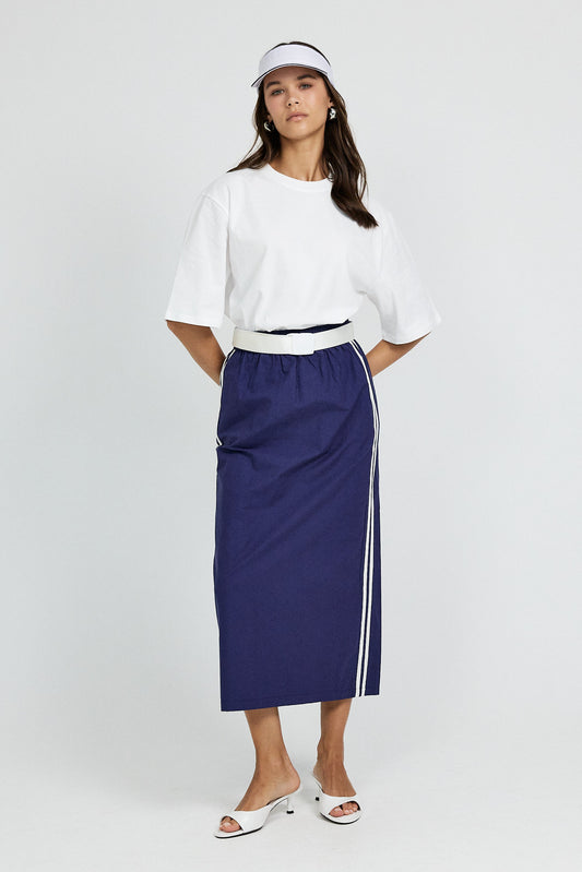 Sport Chic Cotton Midi Skirt – navy blue
