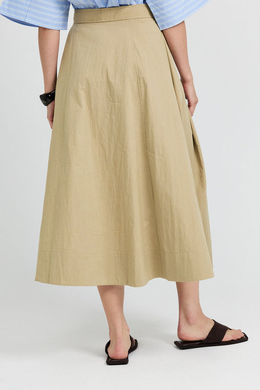 Classic Cotton A-Line Midi Skirt – Beige