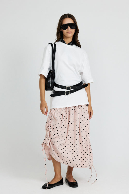 Balloon Drawstring Midi Skirt - Pink Polka Dot