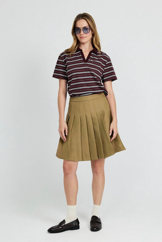 Classic Rib Striped Polo T Shirt-Brown & Sky Blue