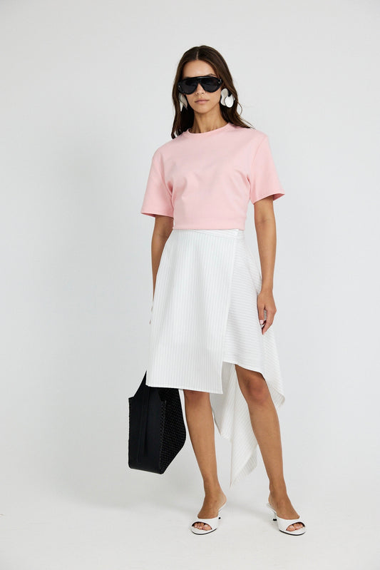 Pinstripe Asymmetric Wrap Skirt - Cream