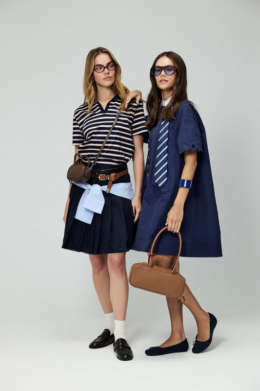 Pleated Cotton Tennis Skirt – Navy Blue