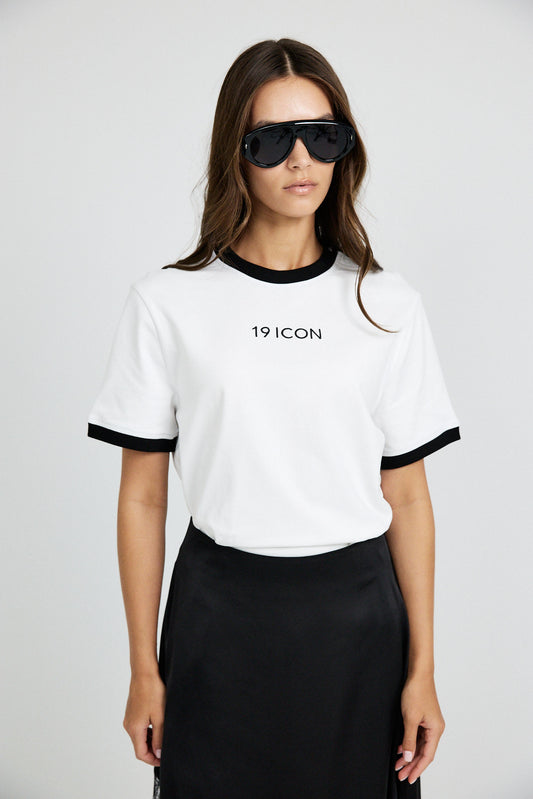 Essential Ringer 19 ICON T Shirt-white