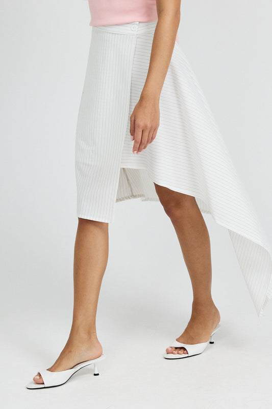 Pinstripe Asymmetric Wrap Skirt - Cream