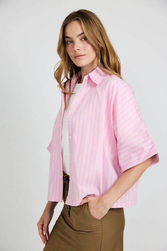 Monroe Oversized Batwing Stripe Shirt –pink