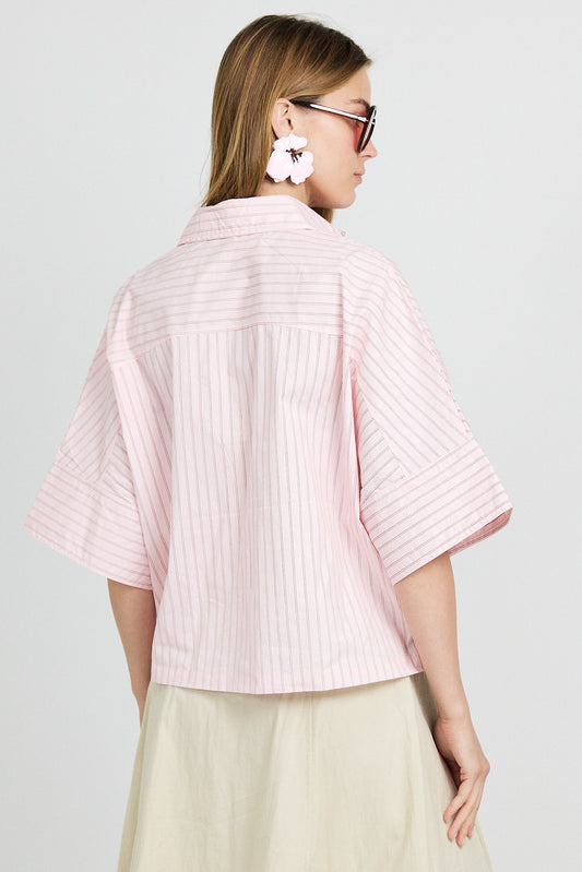 Monroe Oversized Batwing Stripe Shirt –baby pink