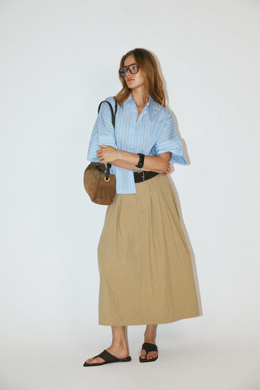 Classic Cotton A-Line Midi Skirt – Beige