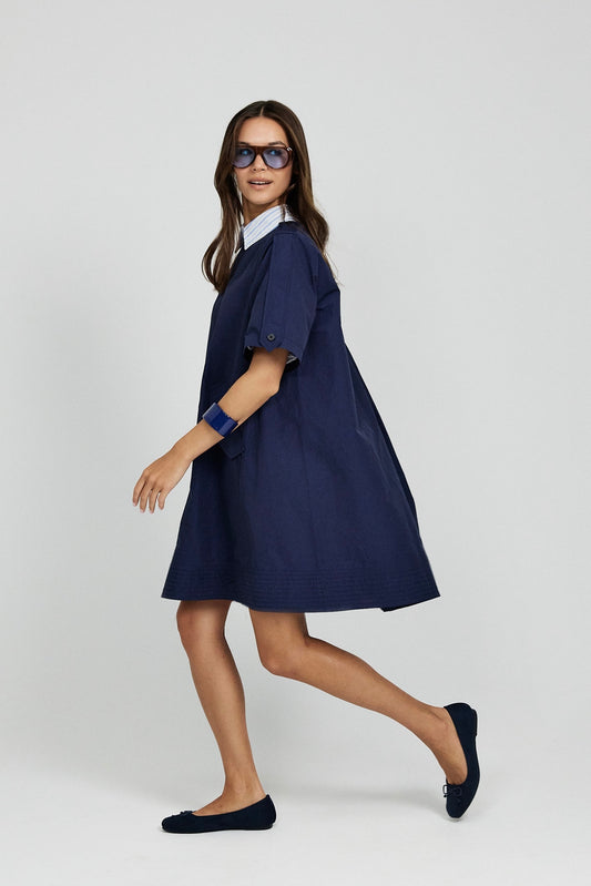 Victoria Cotton Dress – Navy