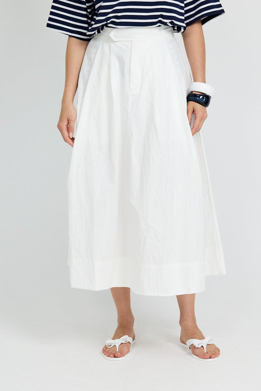 Classic Cotton A-Line Midi Skirt – Cream