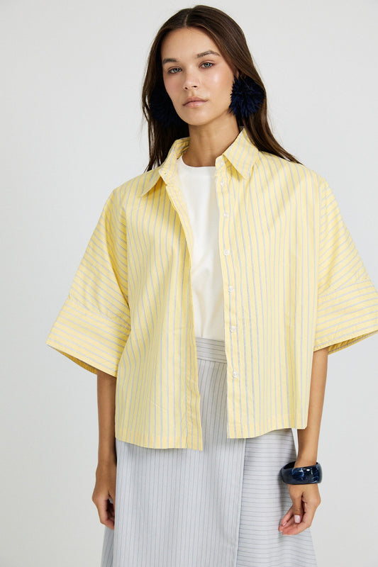 Monroe Oversized Batwing Stripe Shirt –Yellow