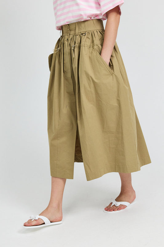 Utility Gathered Cotton Midi Skirt – Khaki