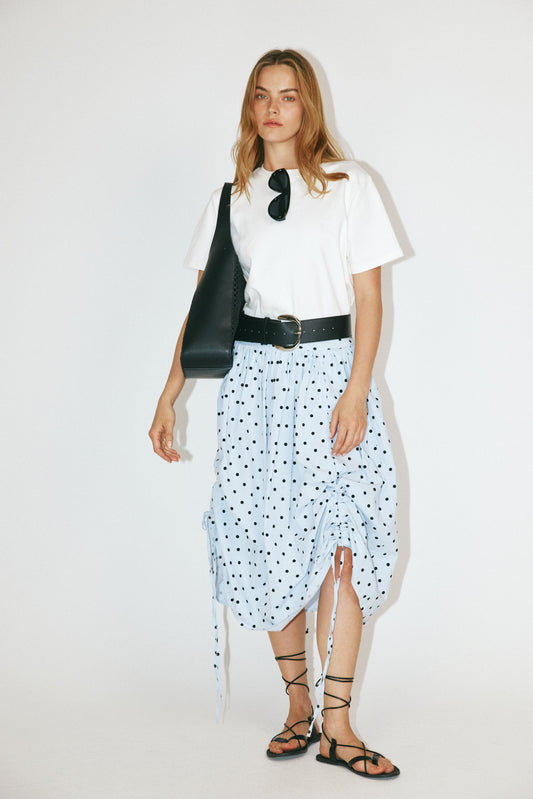 Balloon Drawstring Midi Skirt - Light Blue Polka Dot