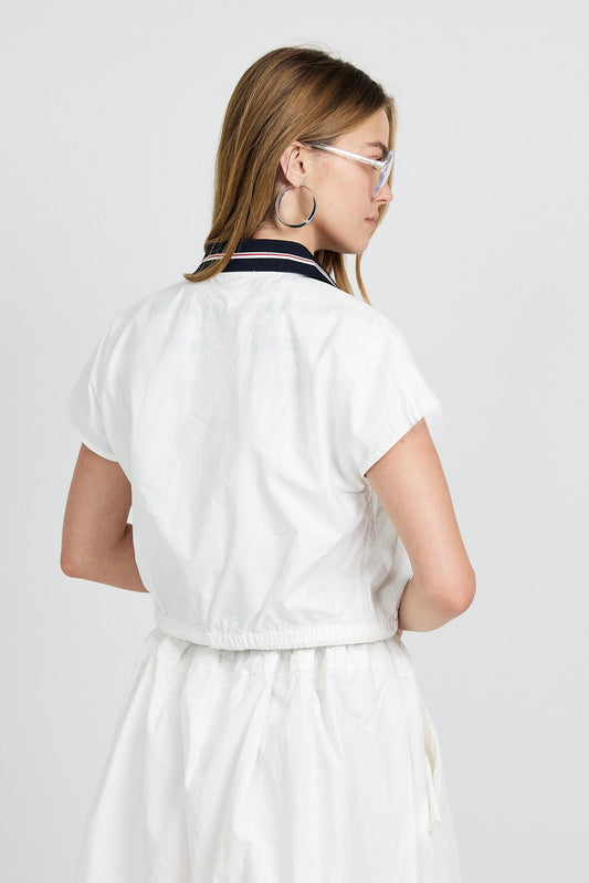 Sport Chic Cotton Crop Shirt – white|red