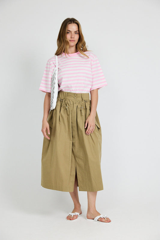 Oversized Striped Basic T-Shirt – Pink & Cream