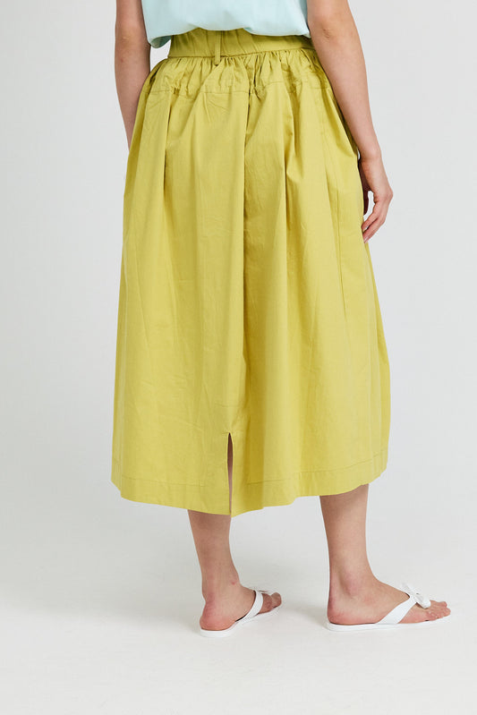 Utility Gathered Cotton Midi Skirt – Lime