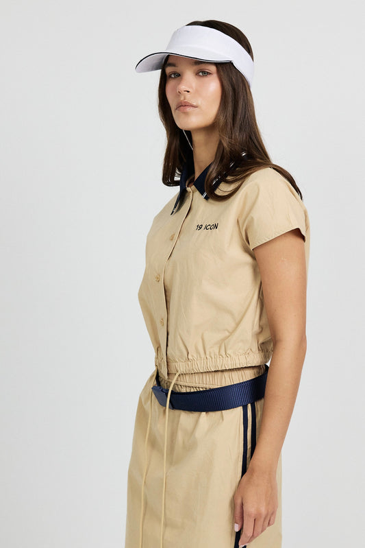 Sport Chic Cotton Crop Shirt – Khaki