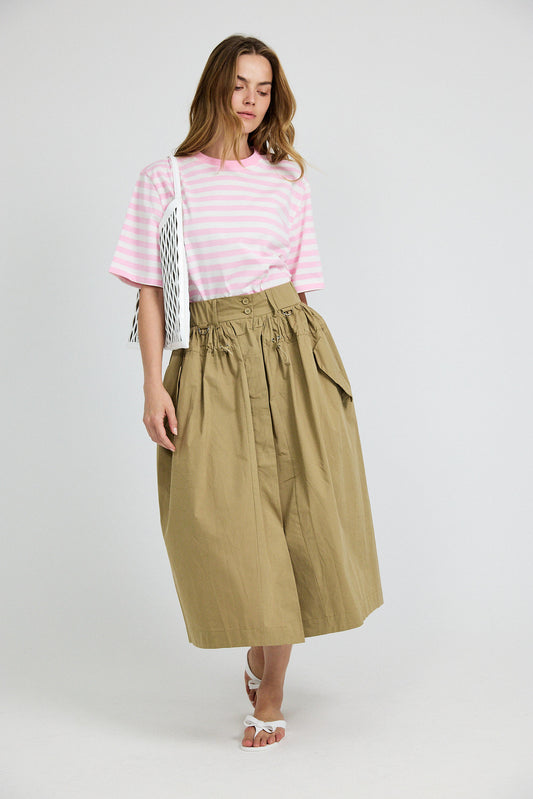 Oversized Striped Basic T-Shirt – Pink & Cream