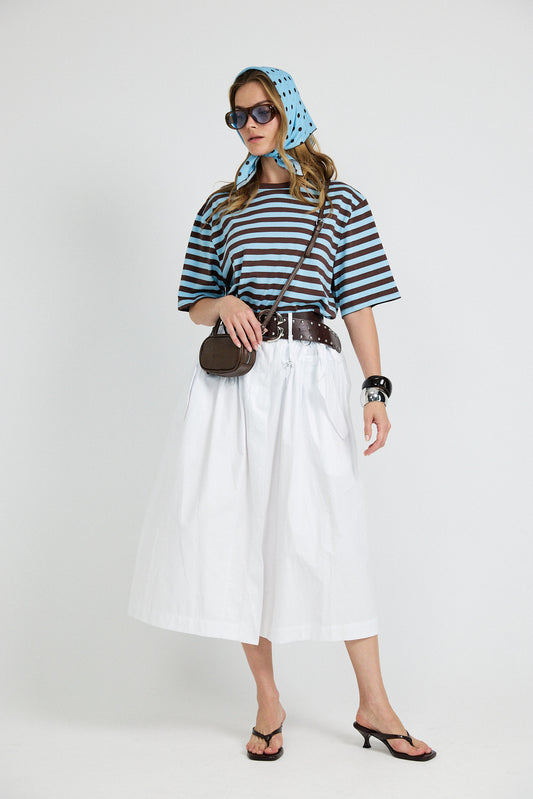 Oversized Striped Basic T-Shirt – Turquoise & Brown