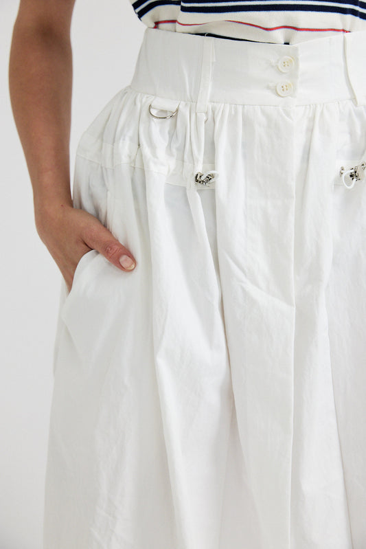 Utility Gathered Cotton Midi Skirt – Cream
