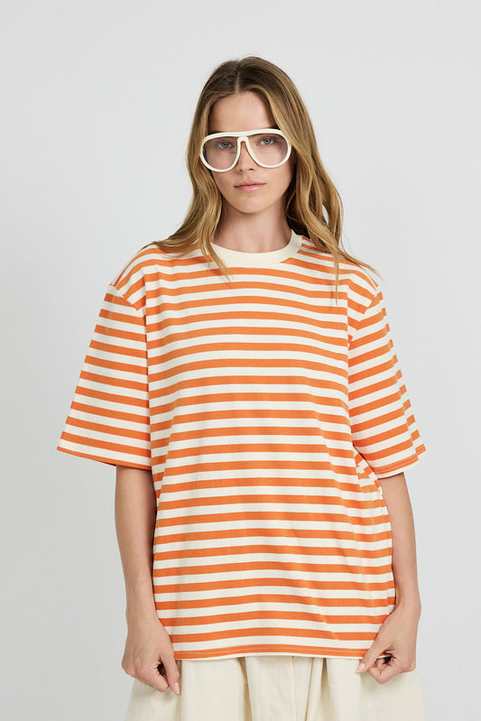 Oversized Striped Basic T-Shirt – Orange Butter