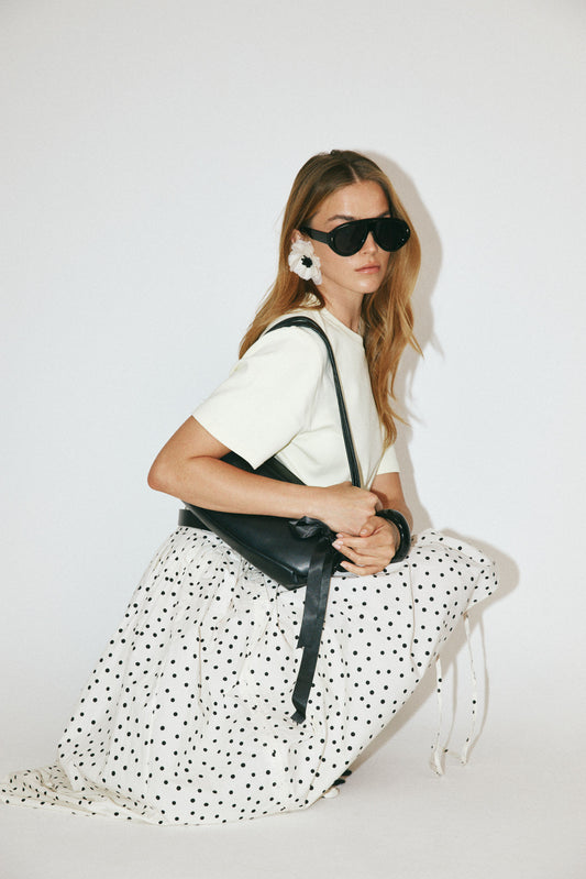 Balloon Drawstring Midi Skirt - Cream Polka Dot