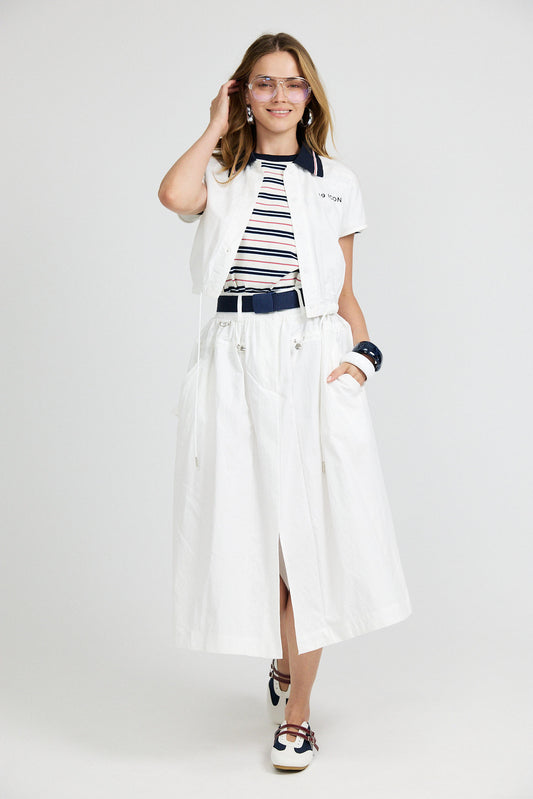 Utility Gathered Cotton Midi Skirt – Cream