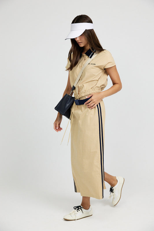 Sport Chic Cotton Midi Skirt – Khaki