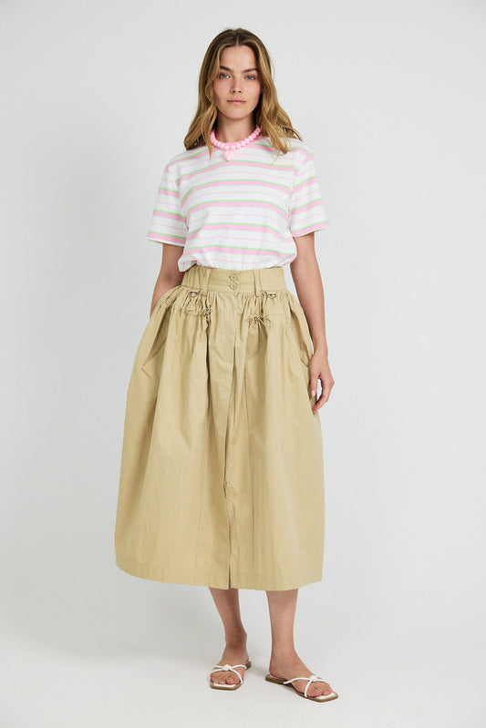 Classic Cotton Rib Striped T Shirt – cream-pink