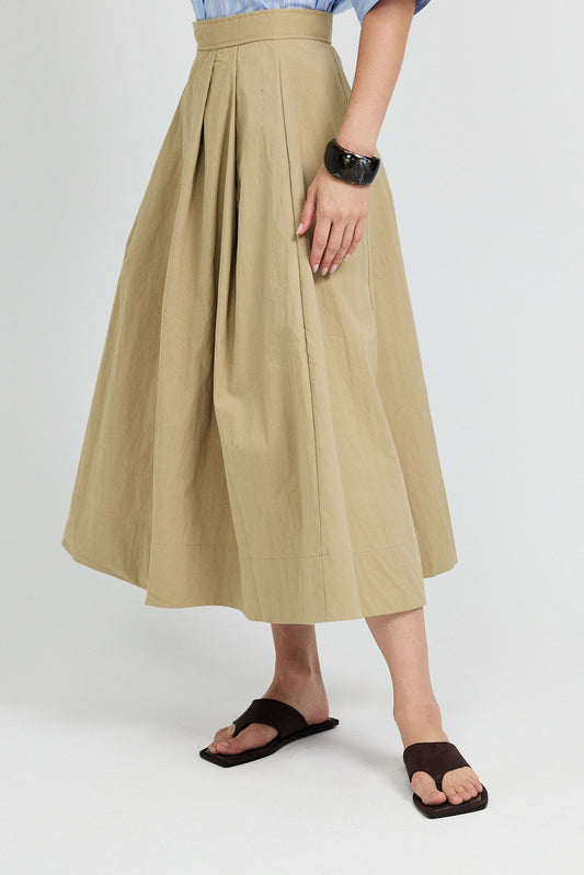 Classic Cotton A-Line Midi Skirt – Beige