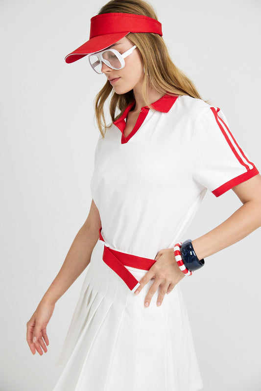 Women's Cotton Polo Shirt – White & Red
