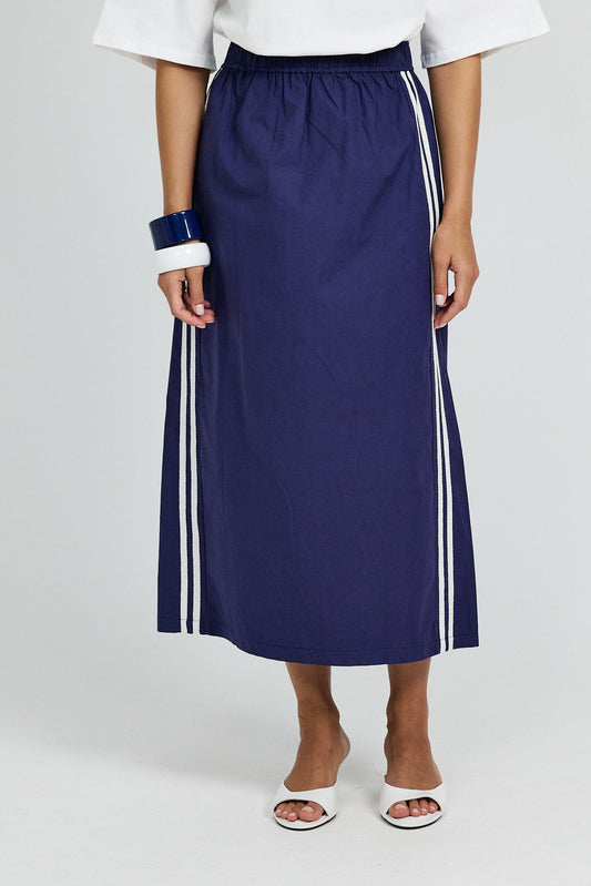 Sport Chic Cotton Midi Skirt – navy blue