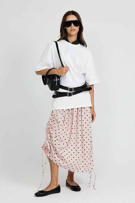 Balloon Drawstring Midi Skirt - Pink Polka Dot