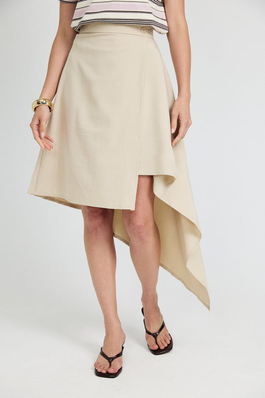 Asymmetric Wrap Skirt - Beige