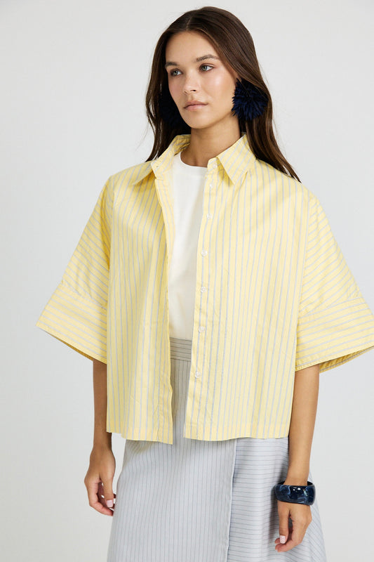 Monroe Oversized Batwing Stripe Shirt –Yellow