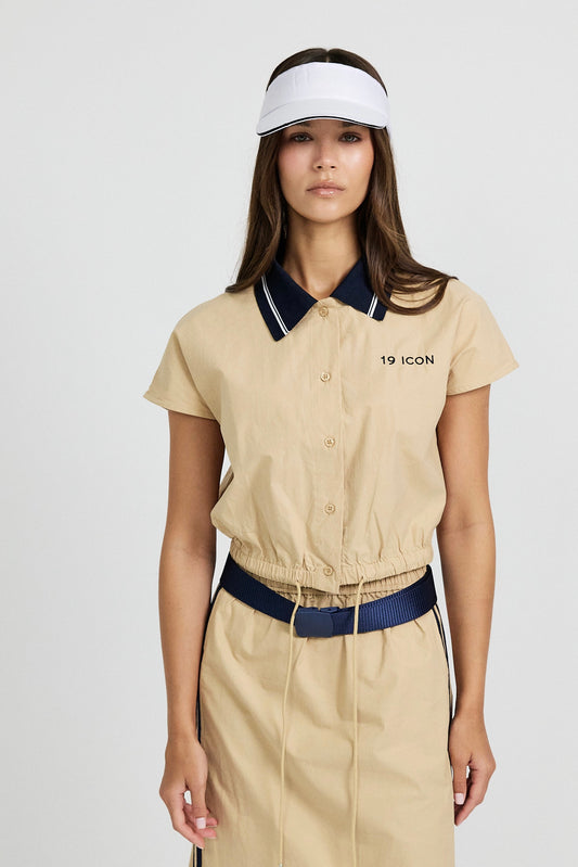Sport Chic Cotton Crop Shirt – Khaki