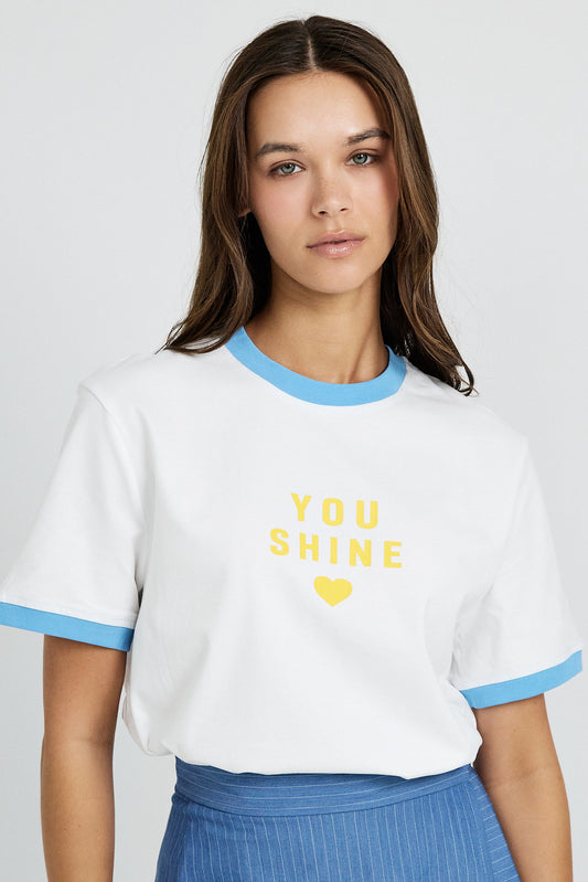 Premium Graphic T-Shirt - White|L.blue