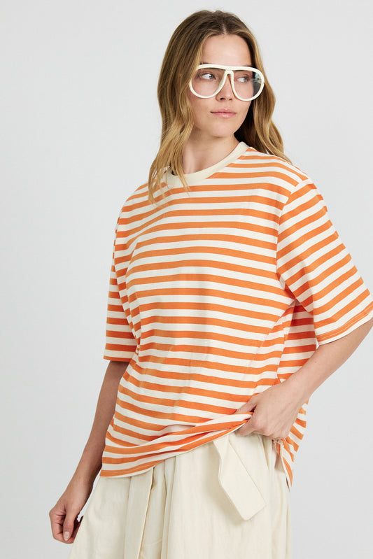 Oversized Striped Basic T-Shirt – Orange Butter