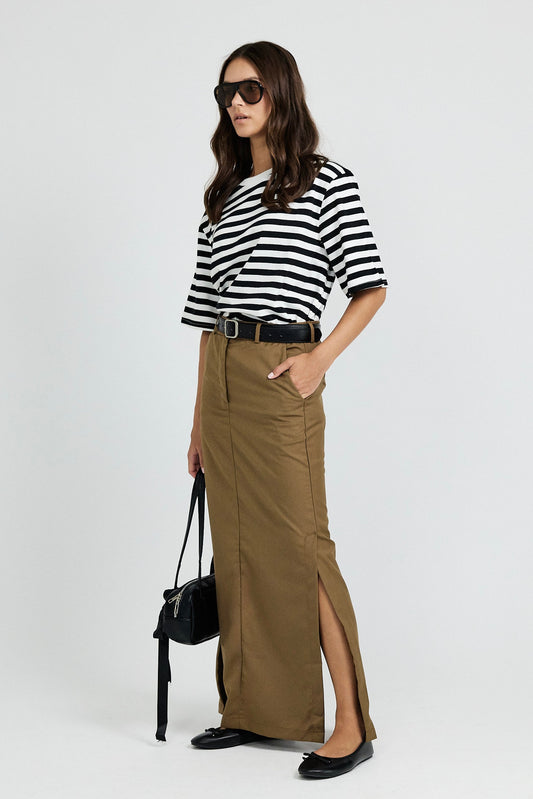 Oversized Striped Basic T-Shirt – Black & Cream