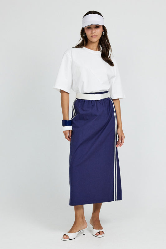 Sport Chic Cotton Midi Skirt – navy blue