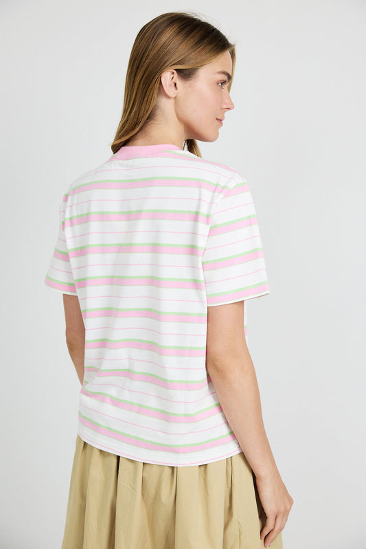 Classic Cotton Rib Striped T Shirt – cream-pink