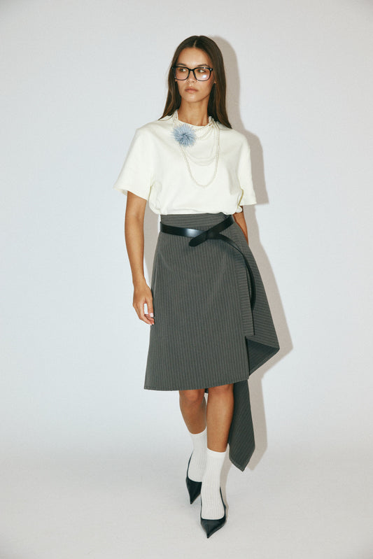Pinstripe Asymmetric Wrap Skirt - Dark Grey