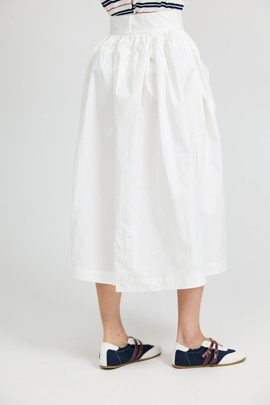 Utility Gathered Cotton Midi Skirt – Cream