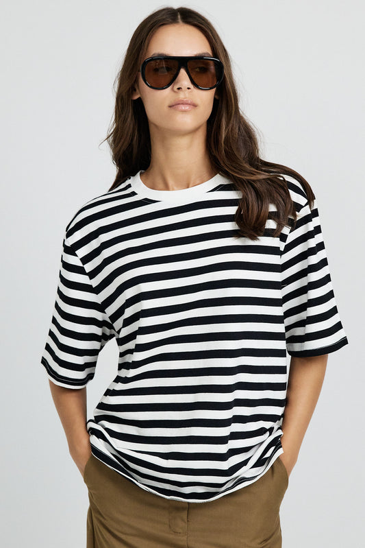 Oversized Striped Basic T-Shirt – Black & Cream