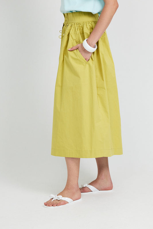 Utility Gathered Cotton Midi Skirt – Lime