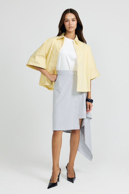Pinstripe Asymmetric Wrap Skirt - Light Grey