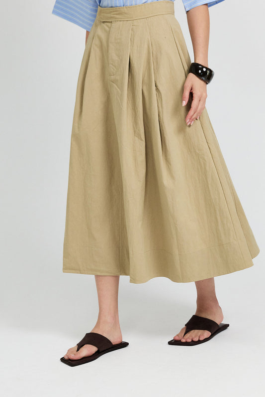 Classic Cotton A-Line Midi Skirt – Beige