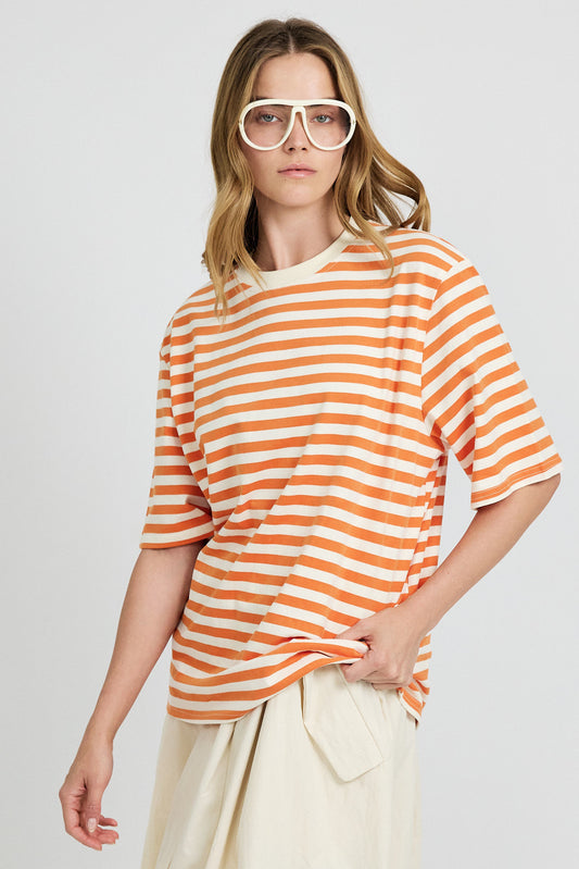 Oversized Striped Basic T-Shirt – Orange Butter