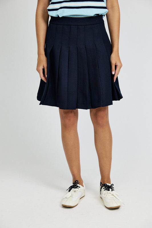 Pleated Cotton Tennis Skirt – Navy Blue